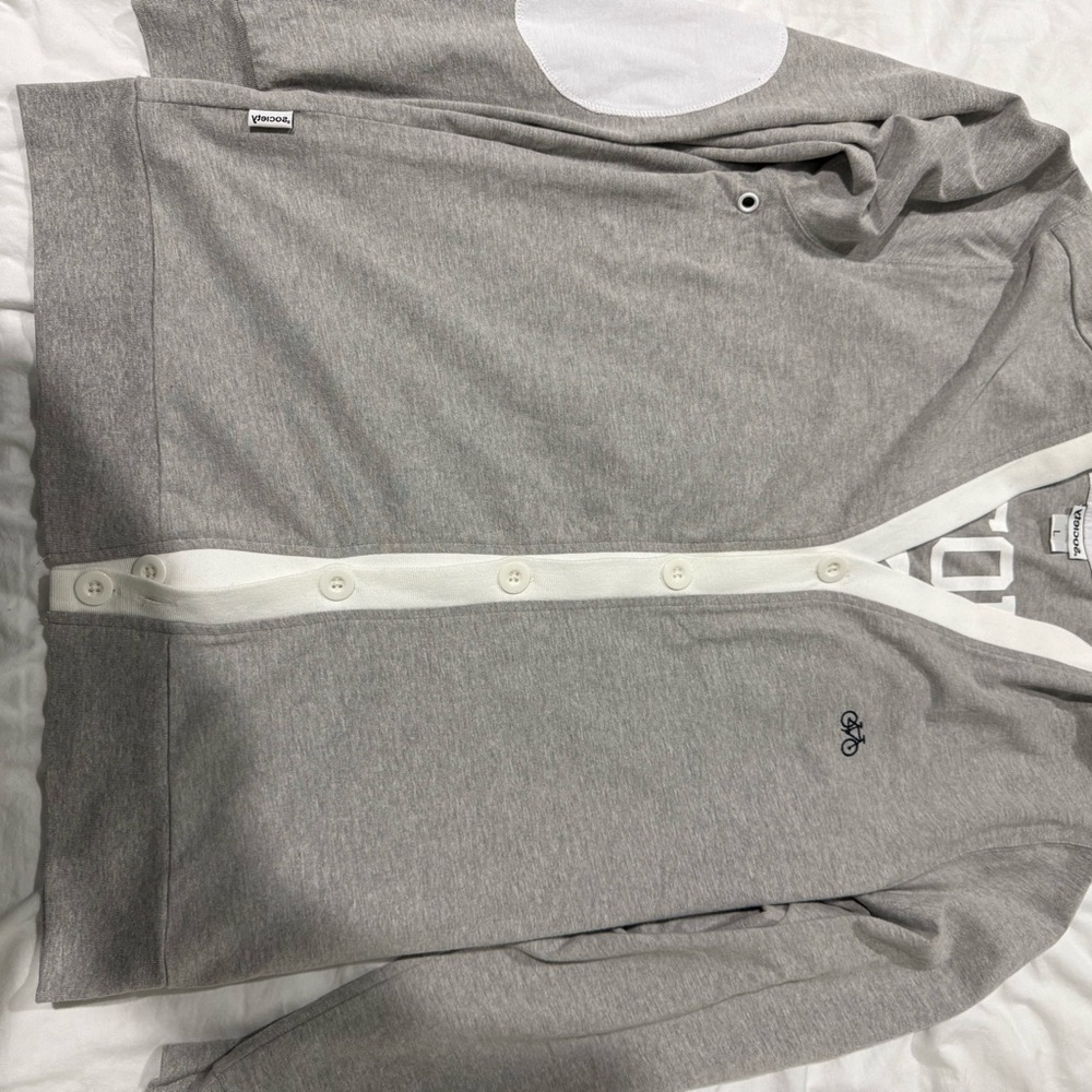 Gray and White Button-Up Cardigan